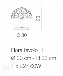 Voltolina Flora 1L Table Lamp Pastel Flowers + Gold Flowers Brass or Nickel